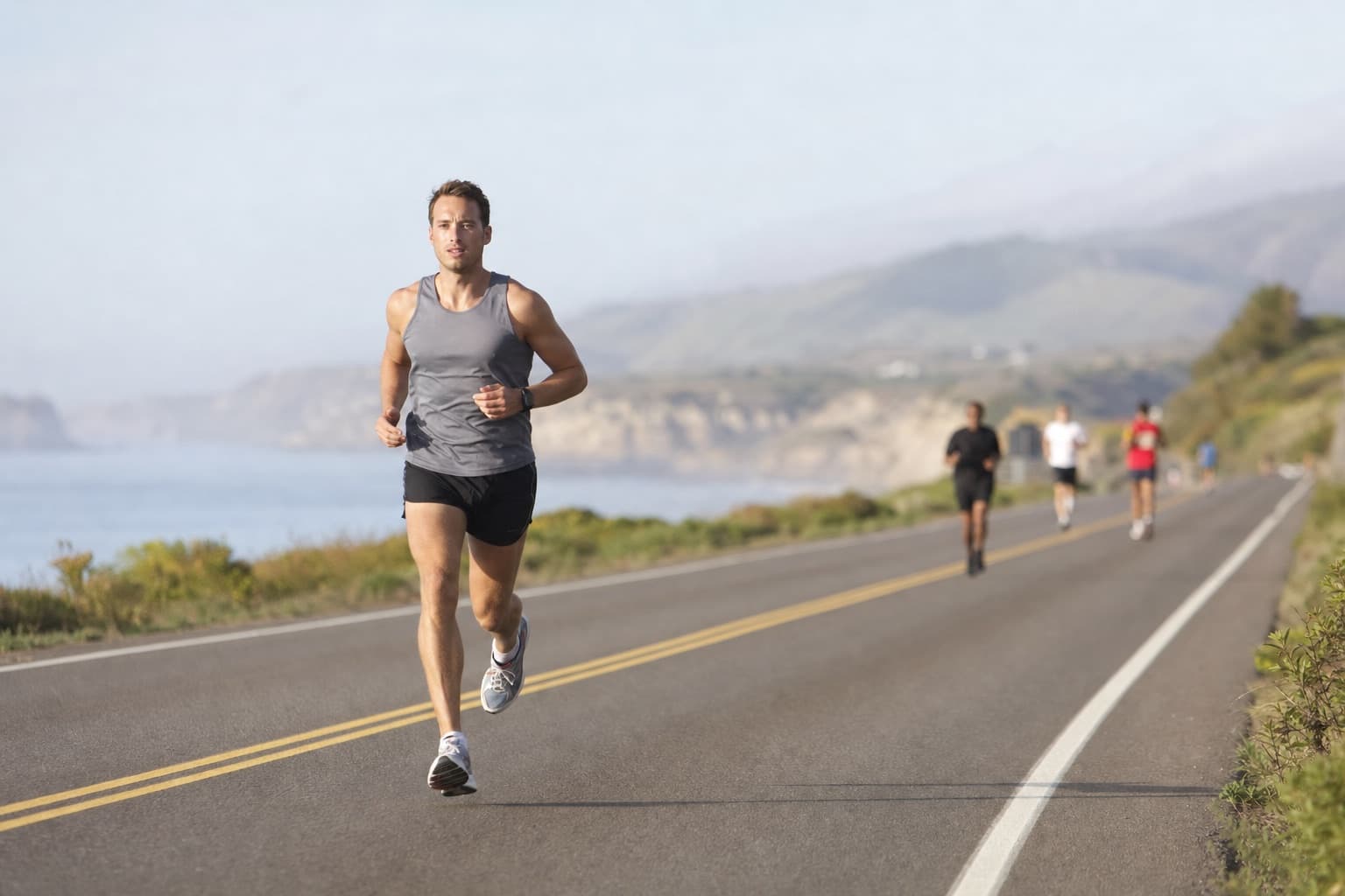 Half marathon runner holding a patient, controlled pace in the early miles.