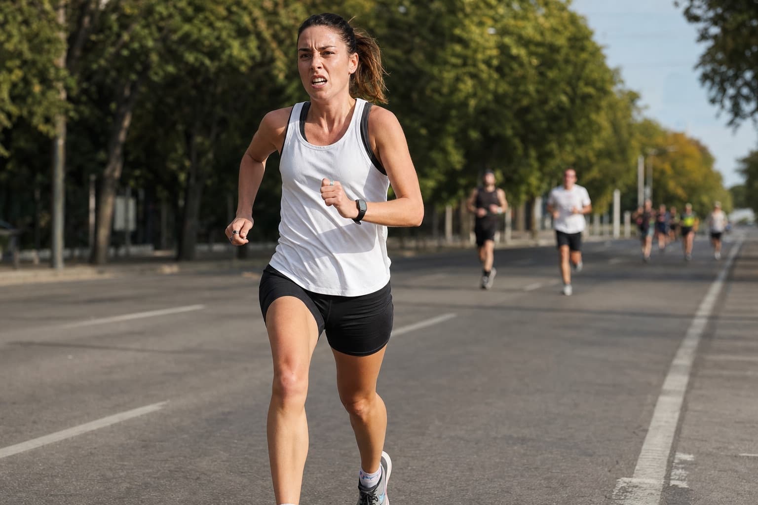 Half marathon runner picking up the pace for a strong final finish.