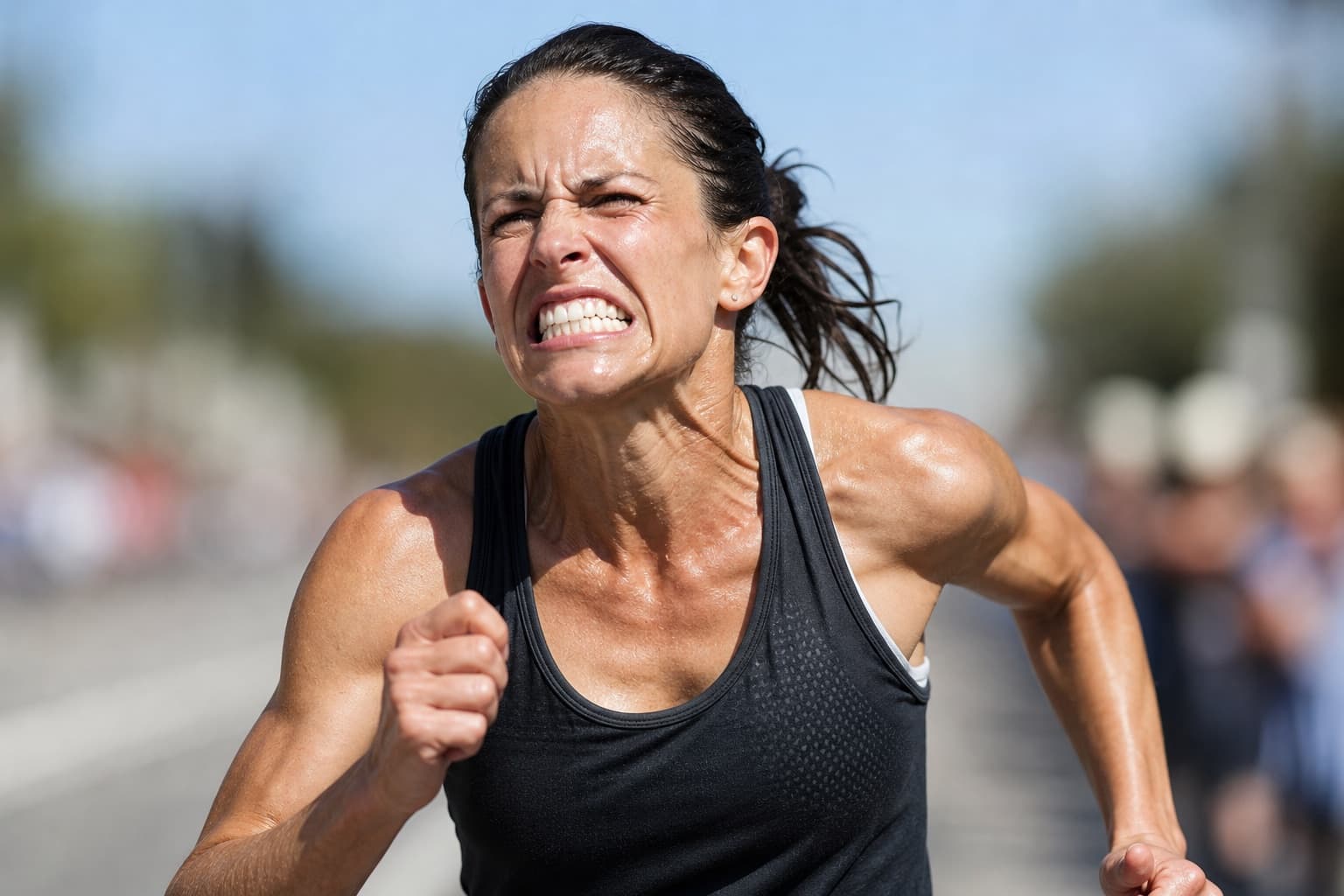 Runner pushing an all-out final effort during a hard training test.