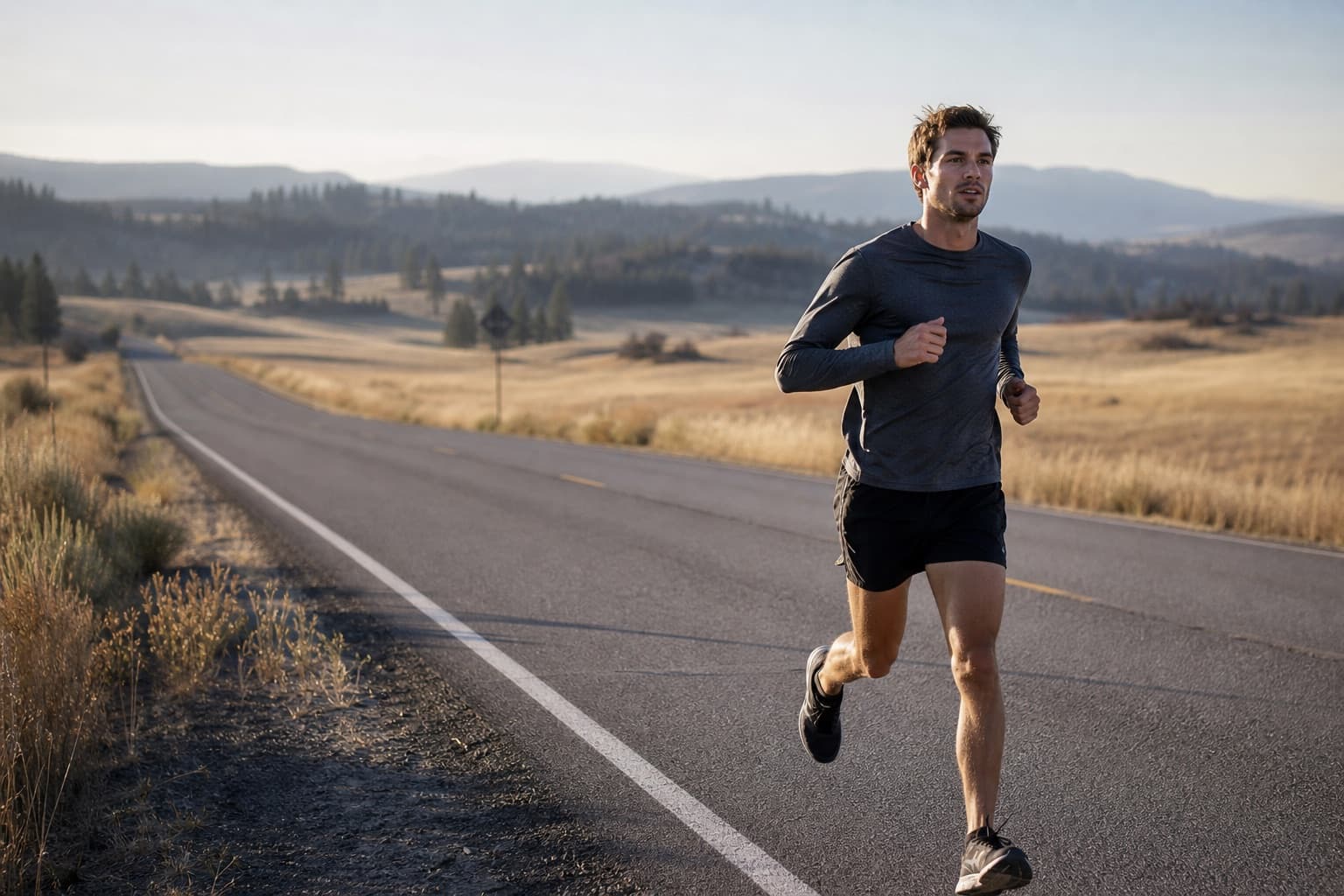 Runner on a long road run building marathon endurance.
