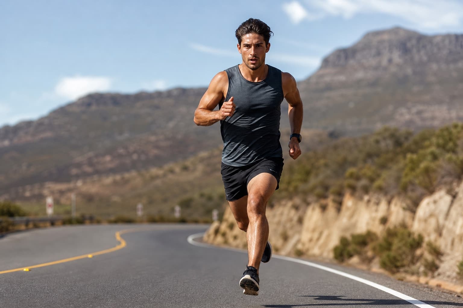 Fresh, fast runner moving powerfully and confidently on race day.