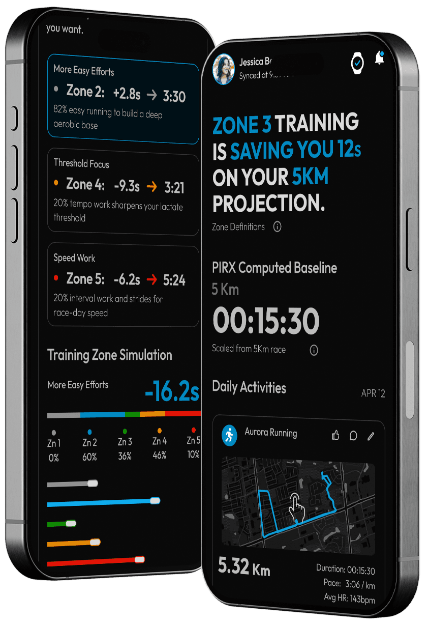 PIRX driver breakdown shown across two iPhone screens