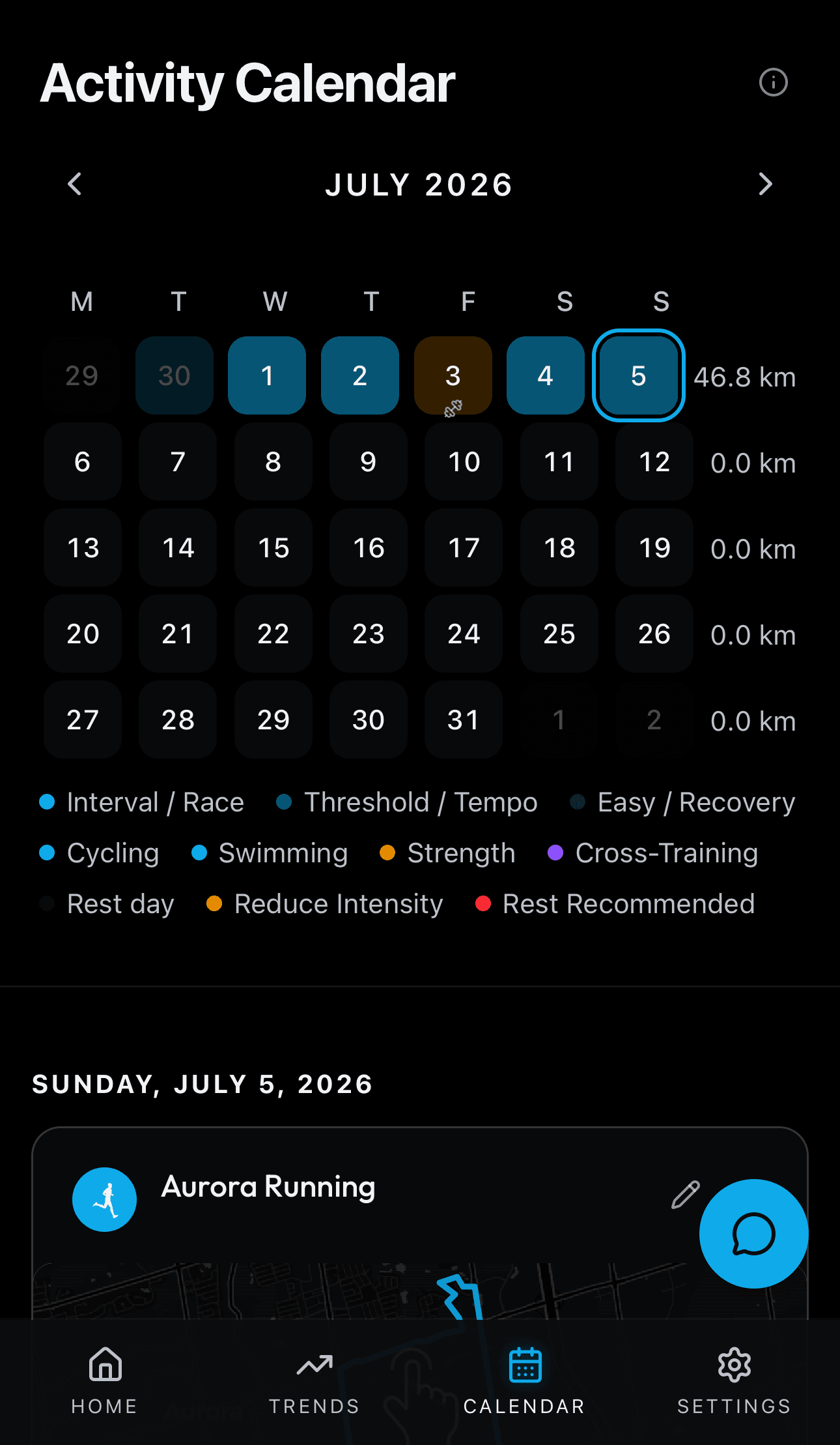 Training status rings on the Calendar