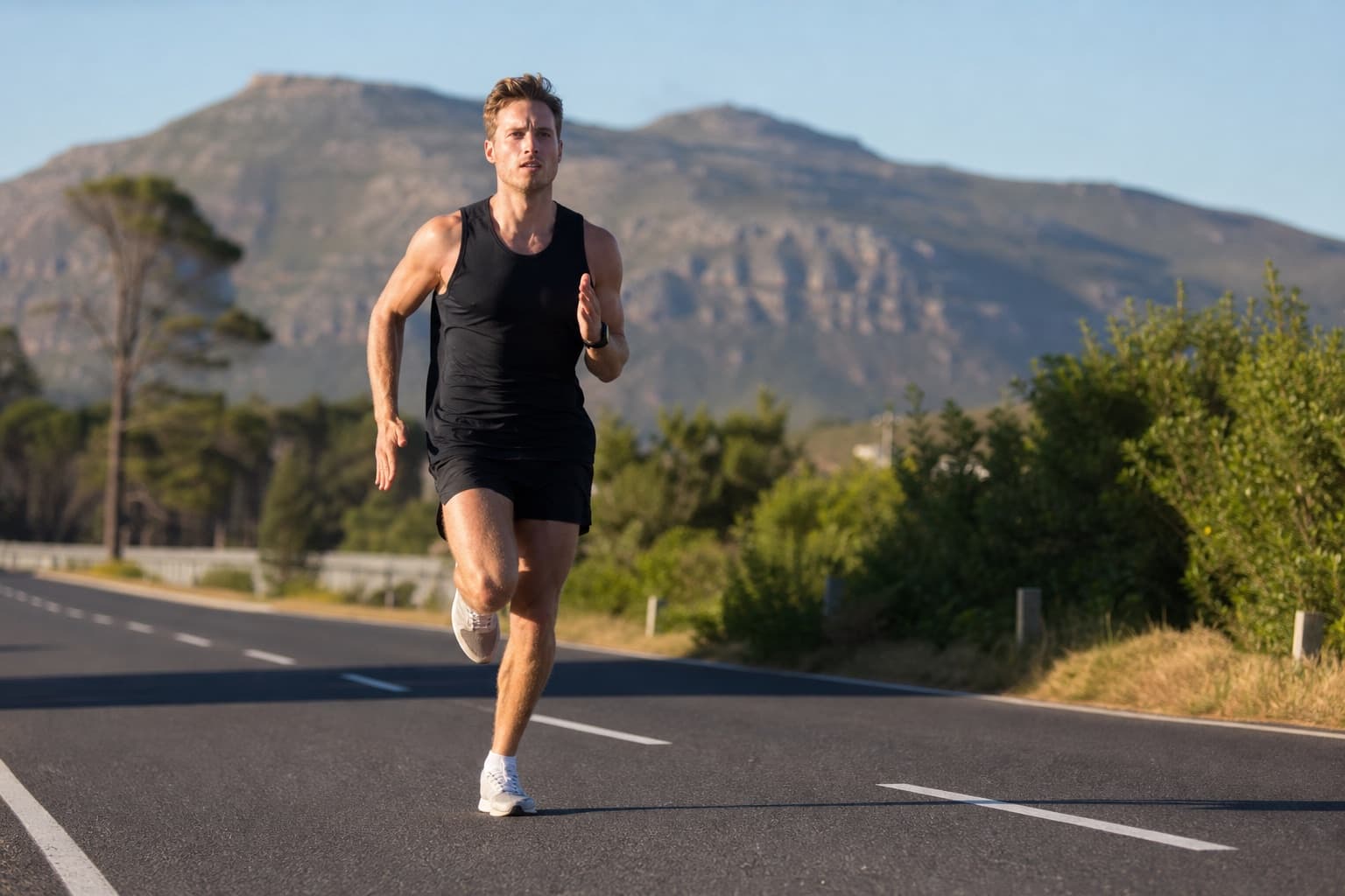 Runner powering through a hard interval looking strong and ready.