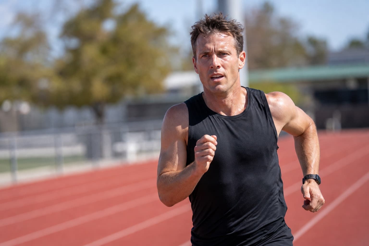 Experienced runner sharpening speed with short intervals on a track.