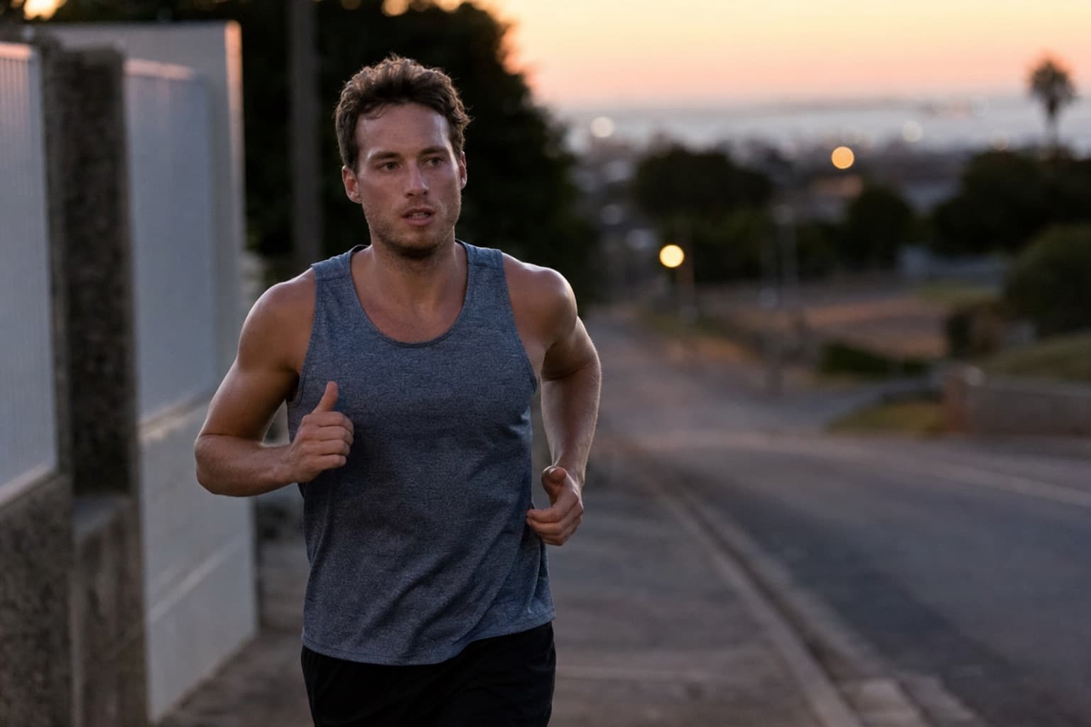 Marathon runner heading out for an additional evening training run.