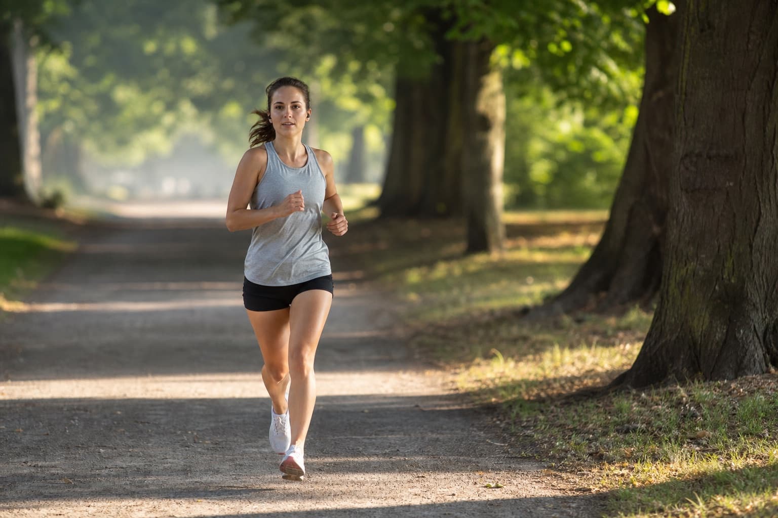 Runner on a long endurance run along a tree-lined path.